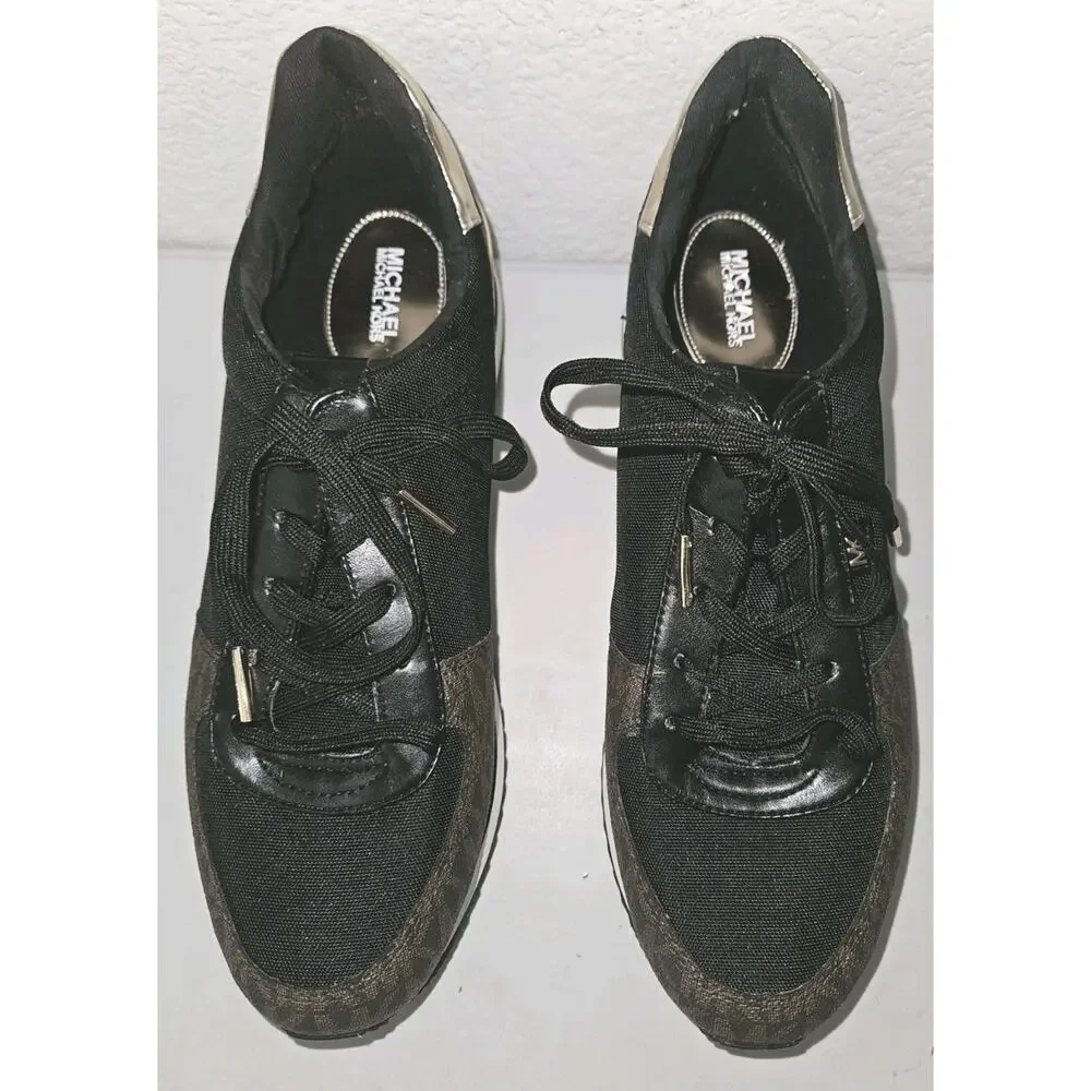 New! Michael Kors Monique Logo Womens Sneaker Black Brown 10M